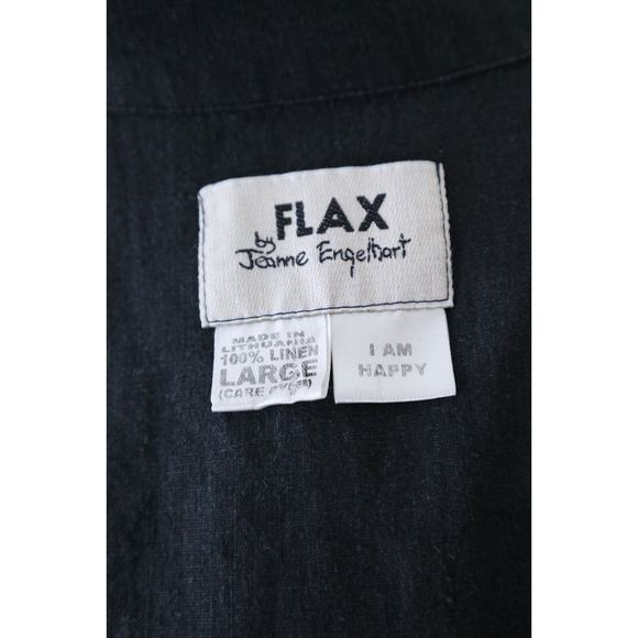 Flax Size L Woven Linen Collared Jacket Button Front High Low Hem Black - Picture 11 of 12